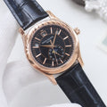 Patek Philippe Rose Gold Black Dial Leather Strap Watch — hero