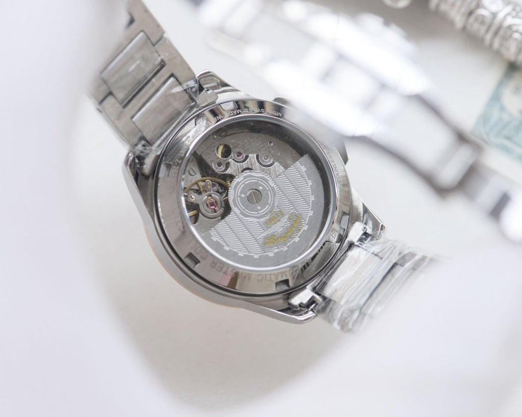 Longines Silver Green Dial Bracelet Watch — back