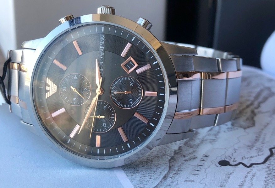 EMPORIO ARMANI Black Dial Two-Tone Watch — front