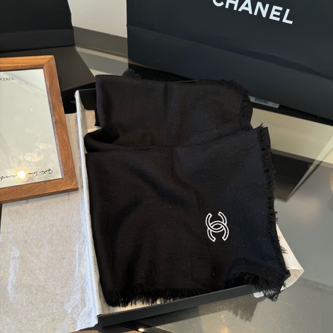 Chanel Fringed Cashmere Scarf — side