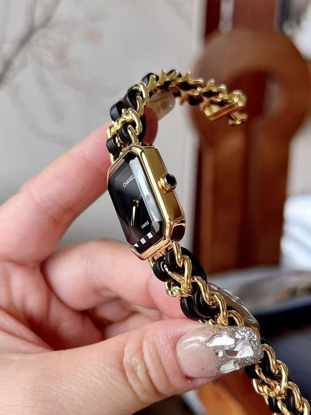 Chanel Black Dial Braided Bracelet Watch — side