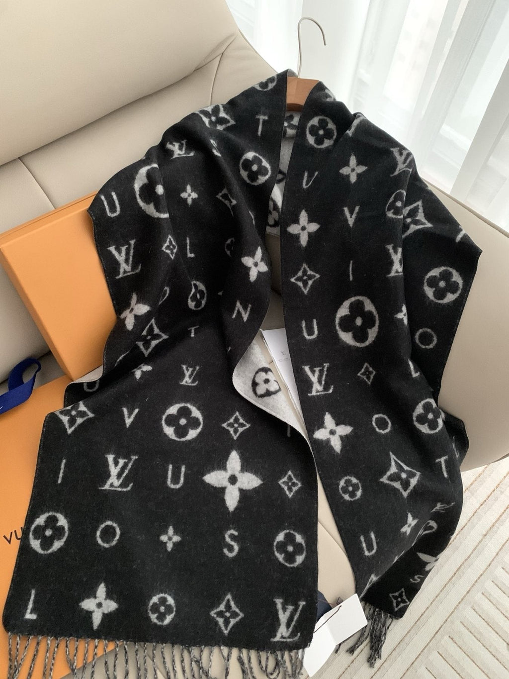 Louis Vuitton Black & Gray Reversible Scarf — side