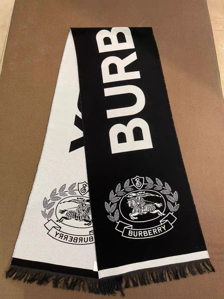Burberry Black and Ivory Fringed Scarf — hero