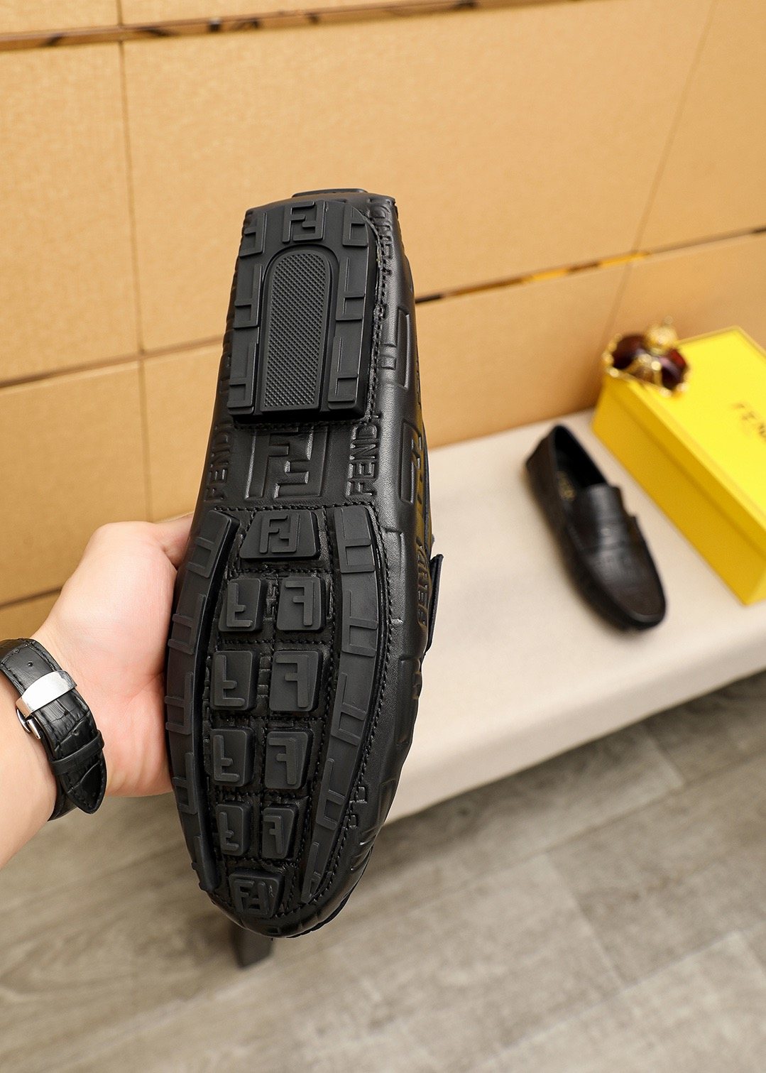 Fendi Black Embossed Loafers — detail
