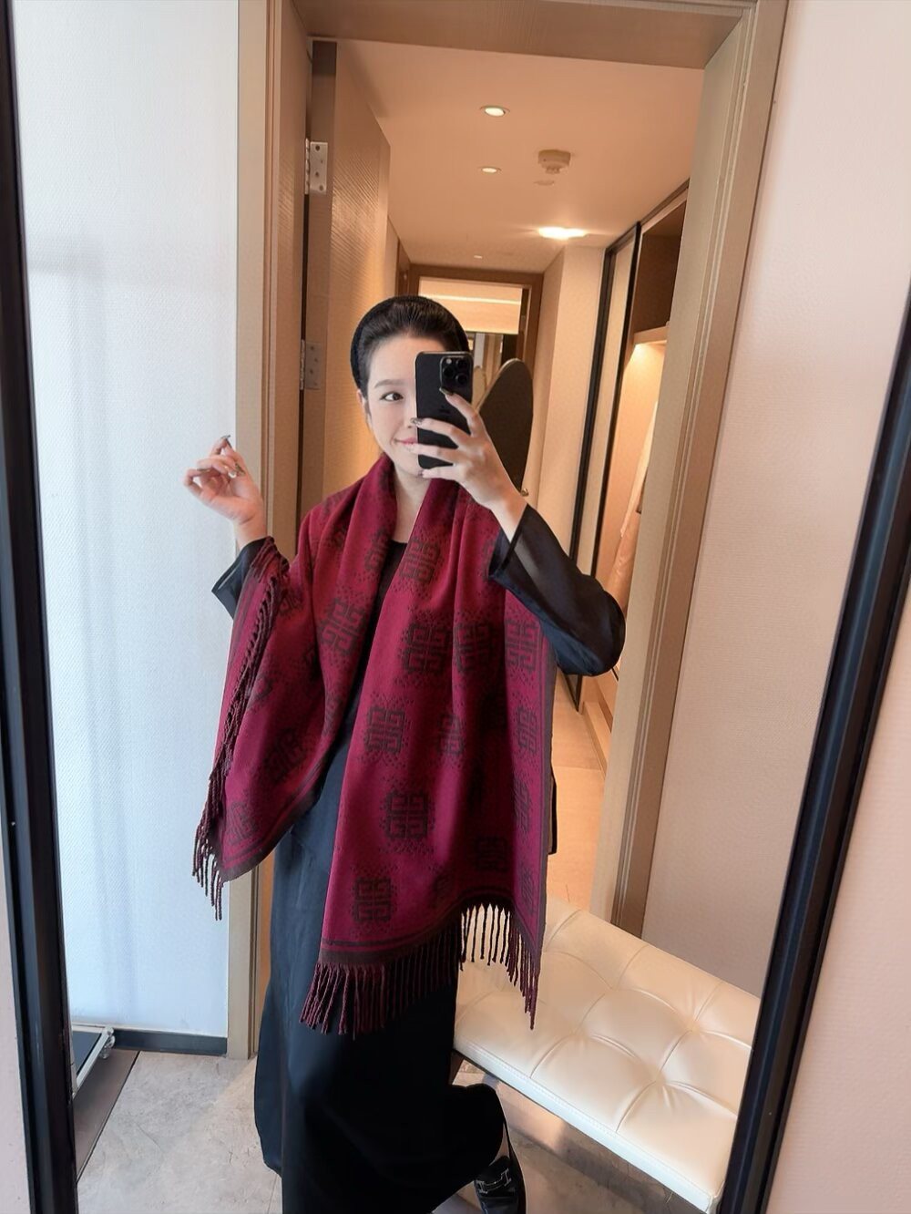 Givenchy Burgundy Geometric Fringe Scarf — hero