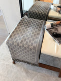 Gucci Brown Beige Jacquard Fringe Scarf — hero