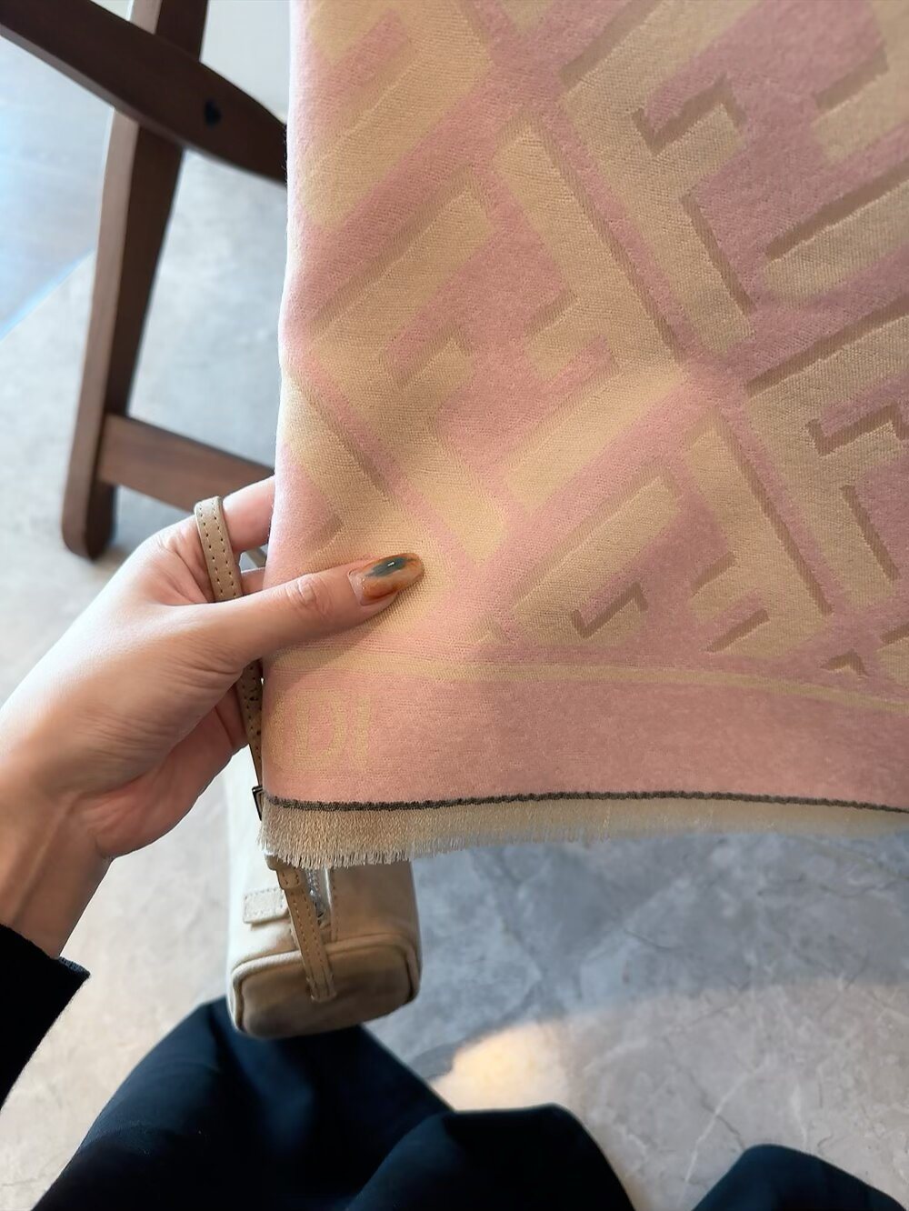 FENDI Black & Beige Monogram Scarf — detail