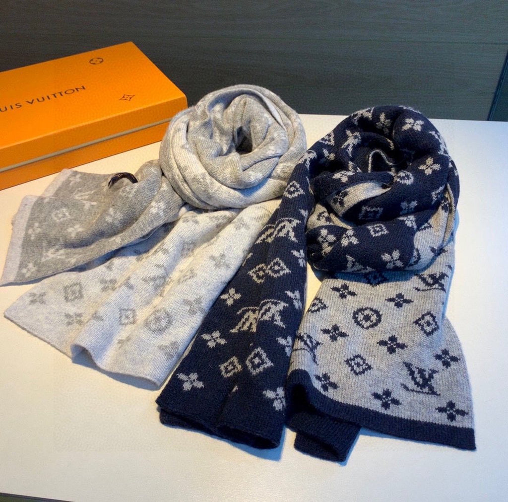 Louis Vuitton Navy and Gray Monogram Knit Scarf — hero