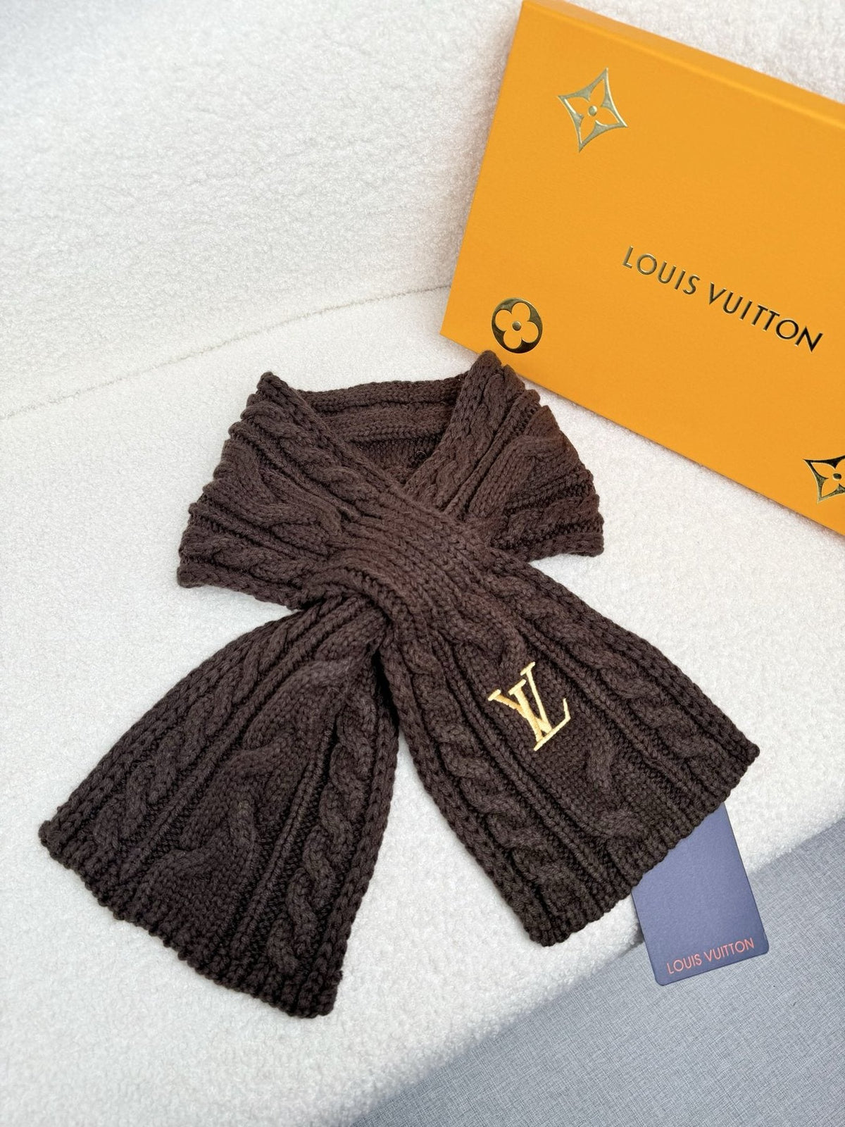 Louis Vuitton Dark Brown Knit Scarf — side