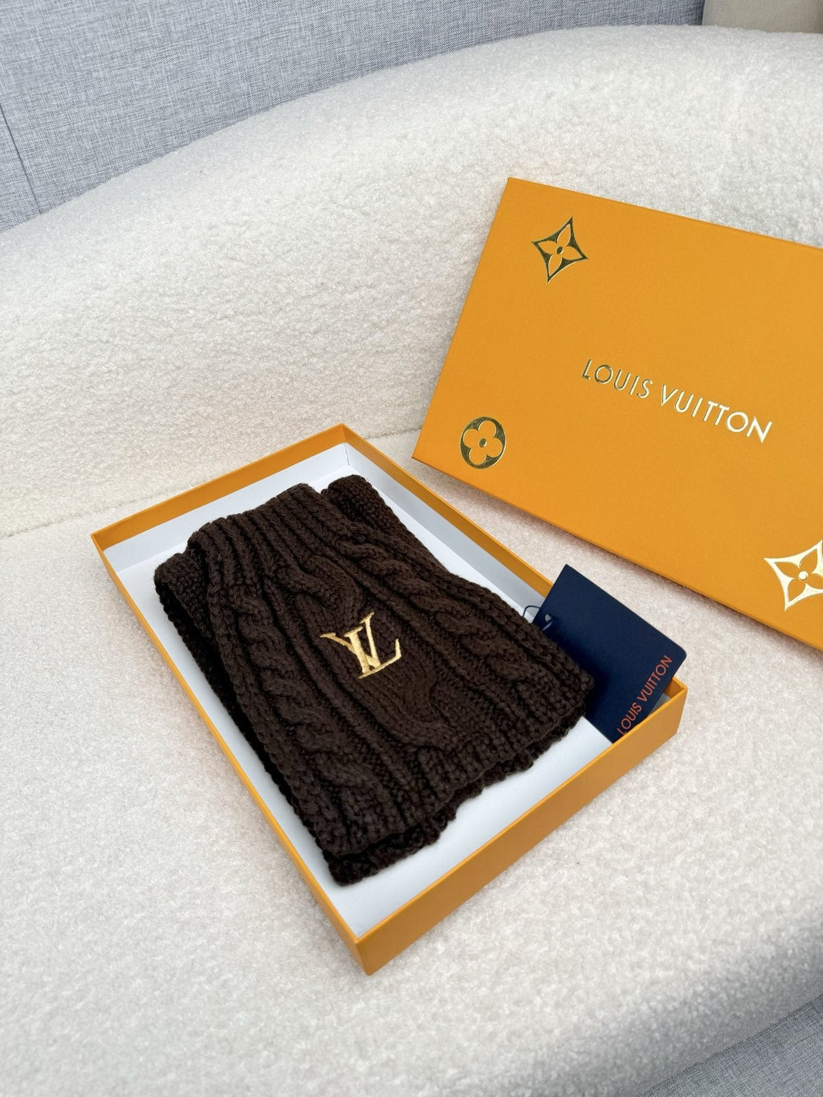 Louis Vuitton Dark Brown Knit Scarf — front