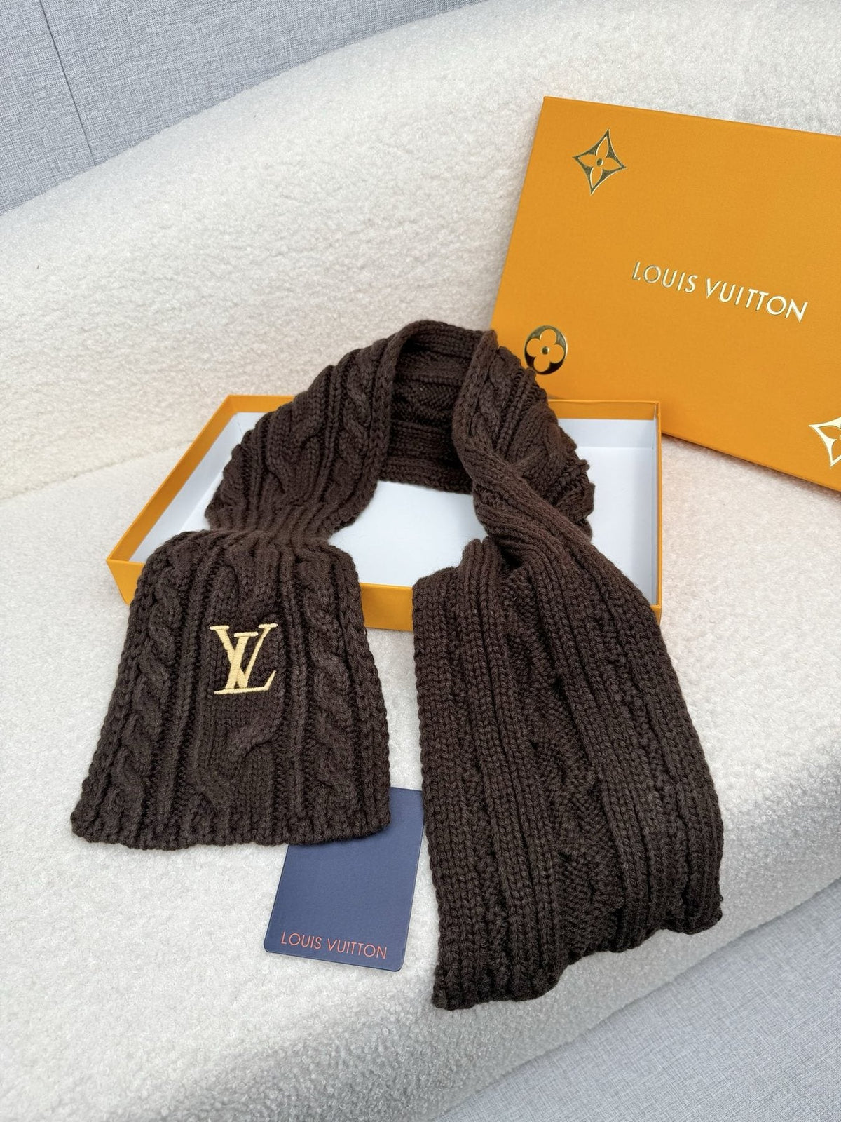 Louis Vuitton Dark Brown Knit Scarf — front