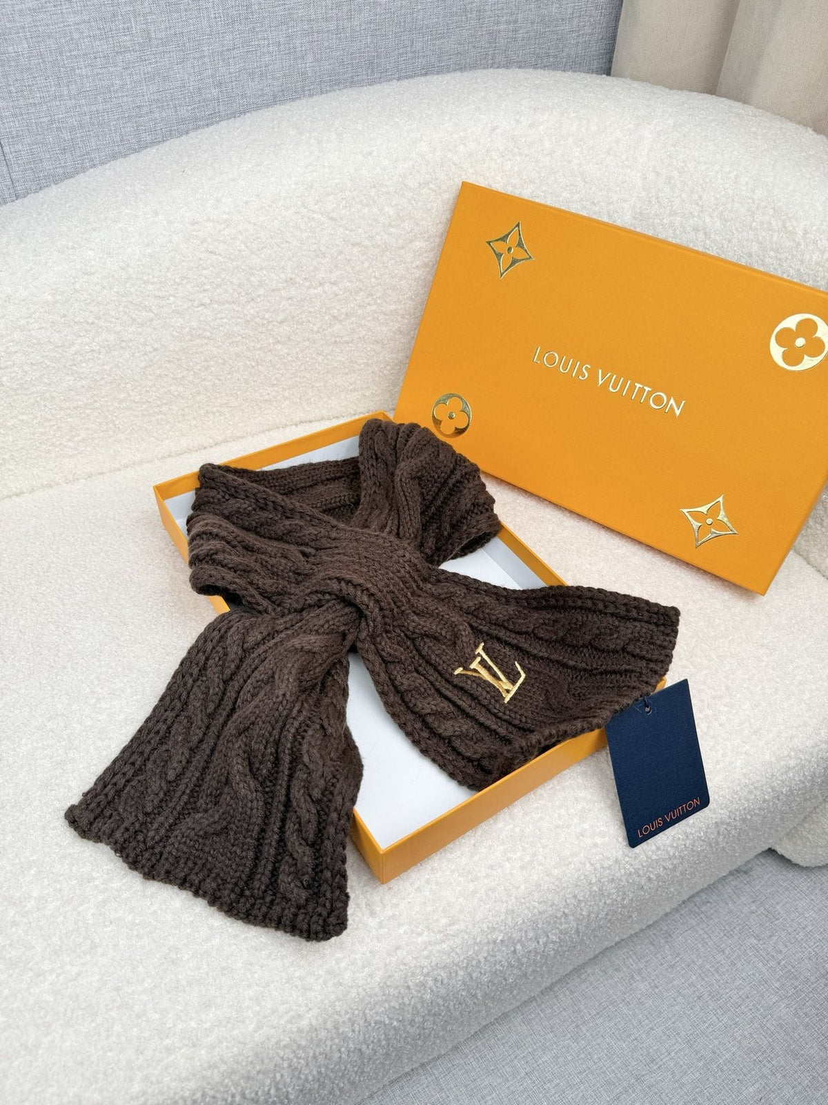 Louis Vuitton Dark Brown Knit Scarf — side
