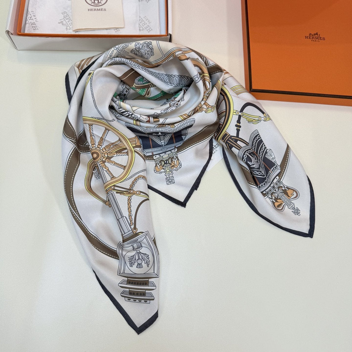 Hermès Carriage Print Silk Scarf — detail