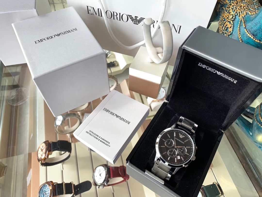 EMPORIO ARMANI Black Dial Three-Subdial Watch — front