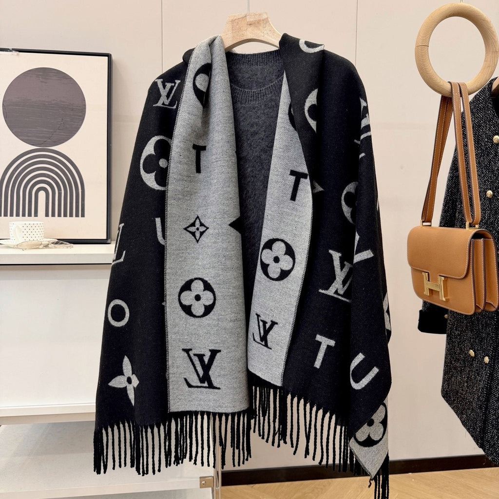 Louis Vuitton Black & Gray Patterned Scarf — side
