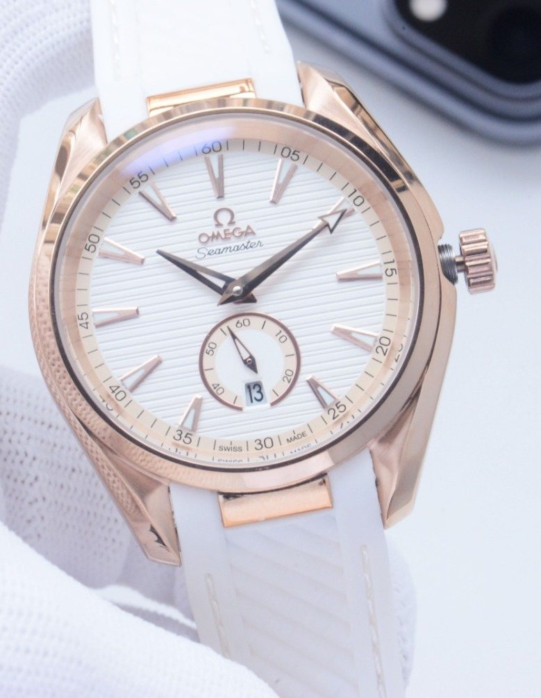 OMEGA Rose Gold White Dial Strap Watch — hero