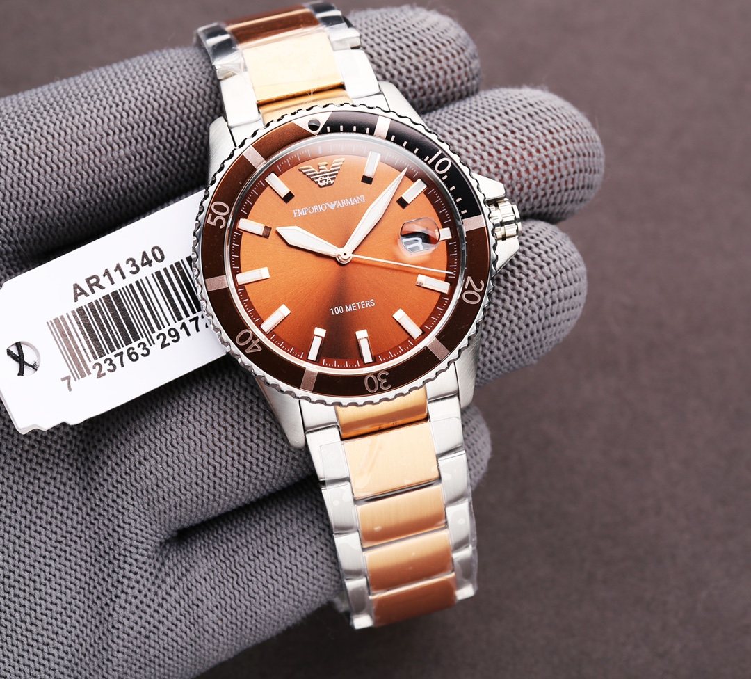 EMPORIO ARMANI Orange Dial Two-Tone Watch — hero