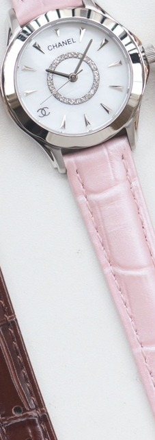 CHANEL Pink Silver White Dial Leather Strap Watch — hero