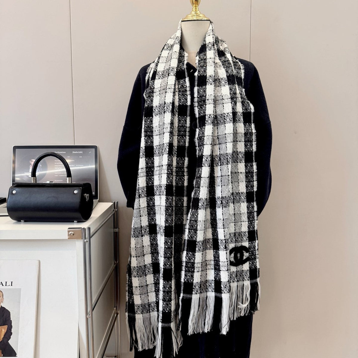 Chanel Checked Fringe Scarf — hero