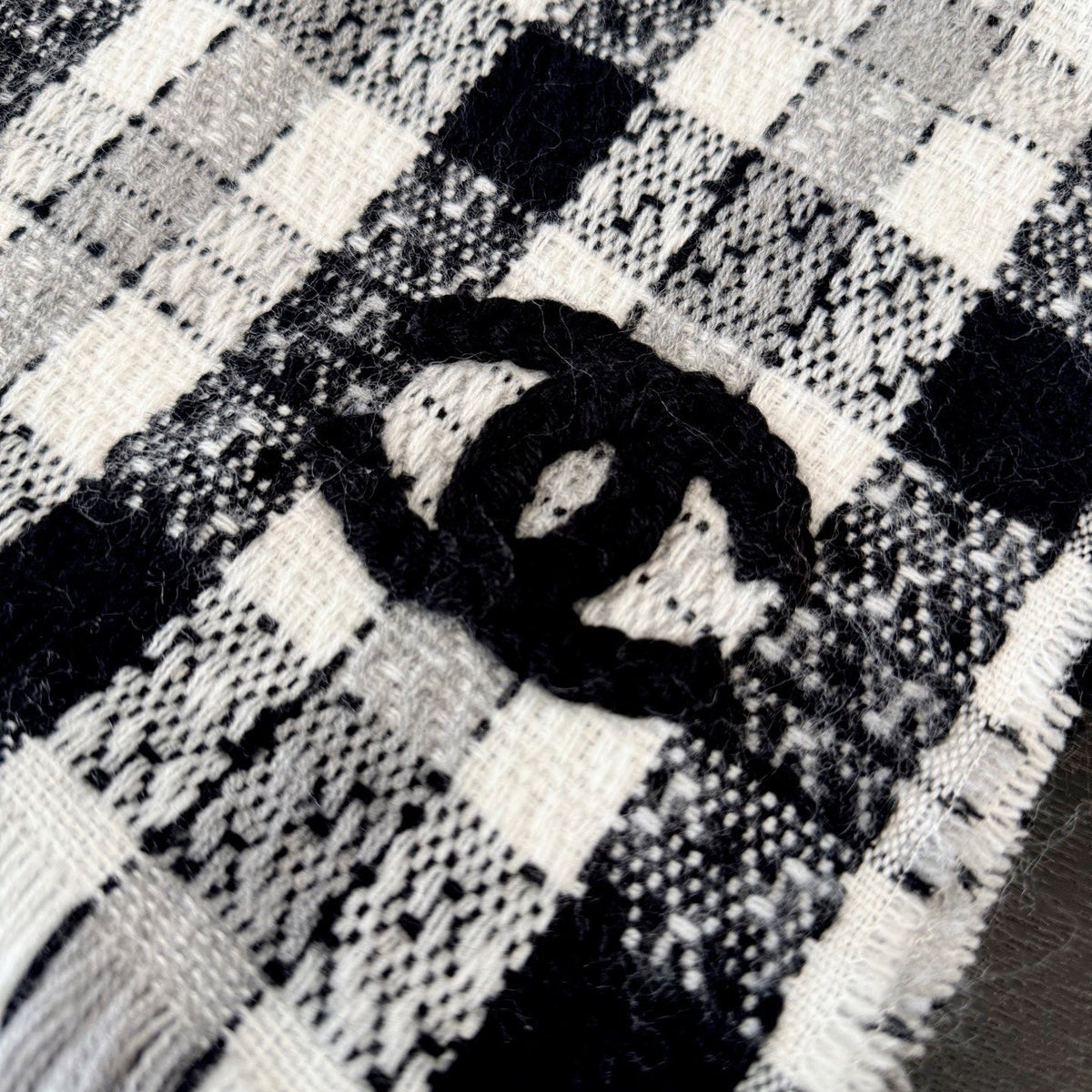 Chanel Checked Fringe Scarf — detail