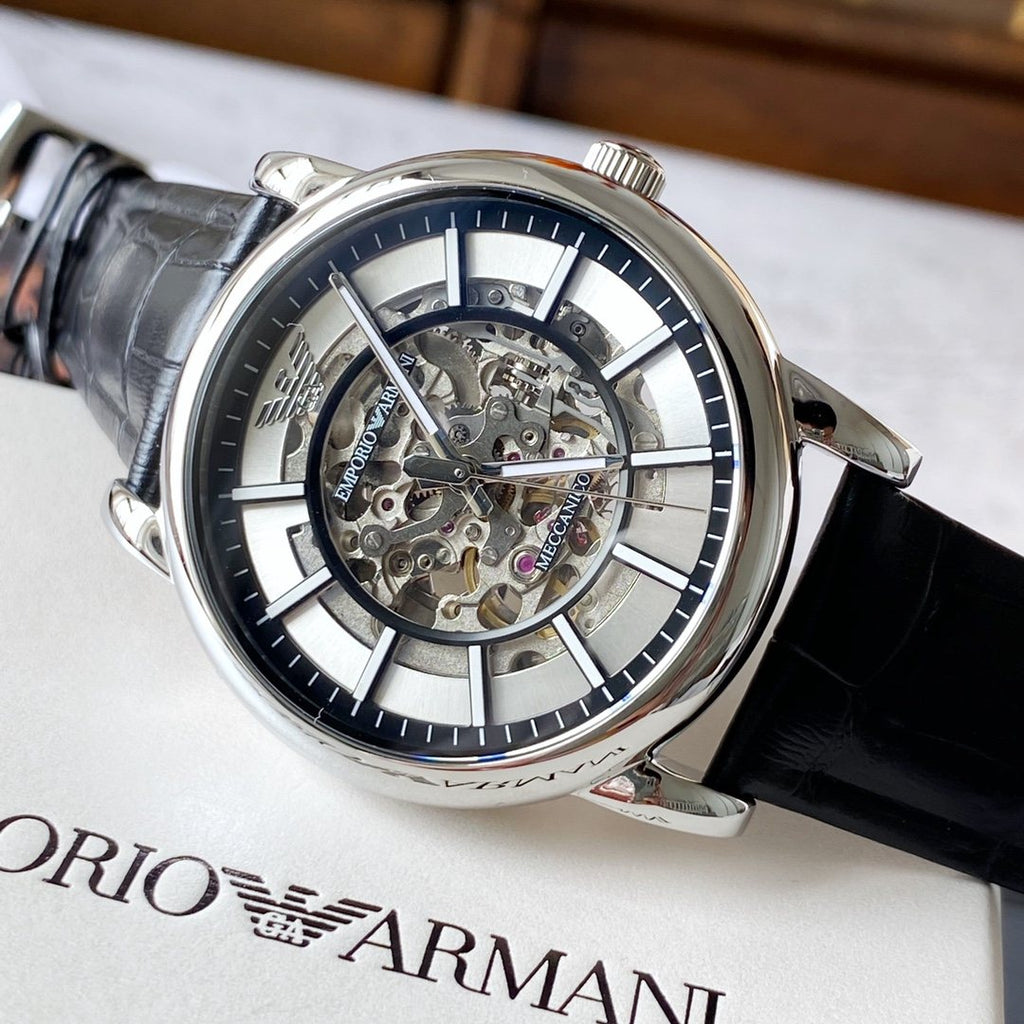 EMPORIO ARMANI Silver Skeleton Watch — front