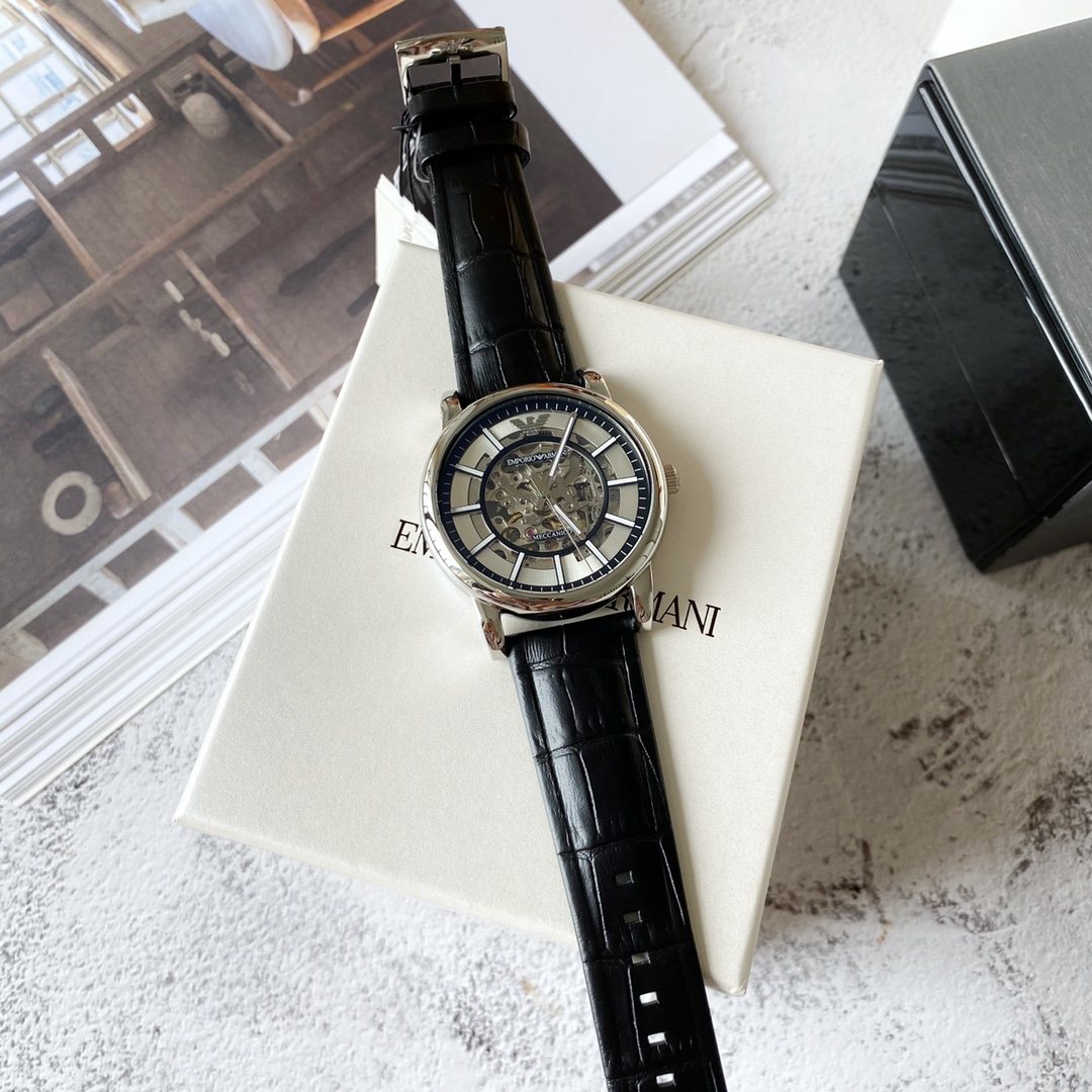 EMPORIO ARMANI Silver Skeleton Watch — front