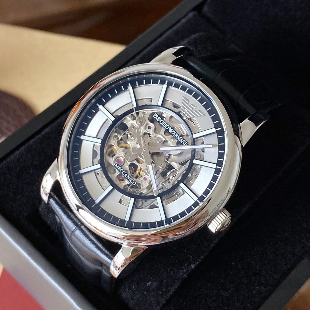 EMPORIO ARMANI Silver Skeleton Watch — hero