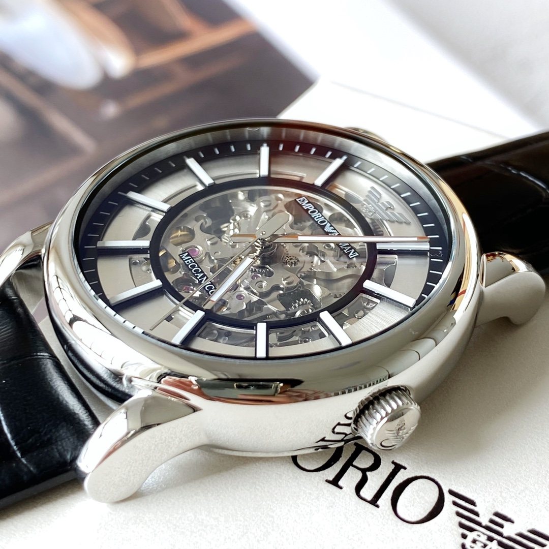 EMPORIO ARMANI Silver Skeleton Watch — side