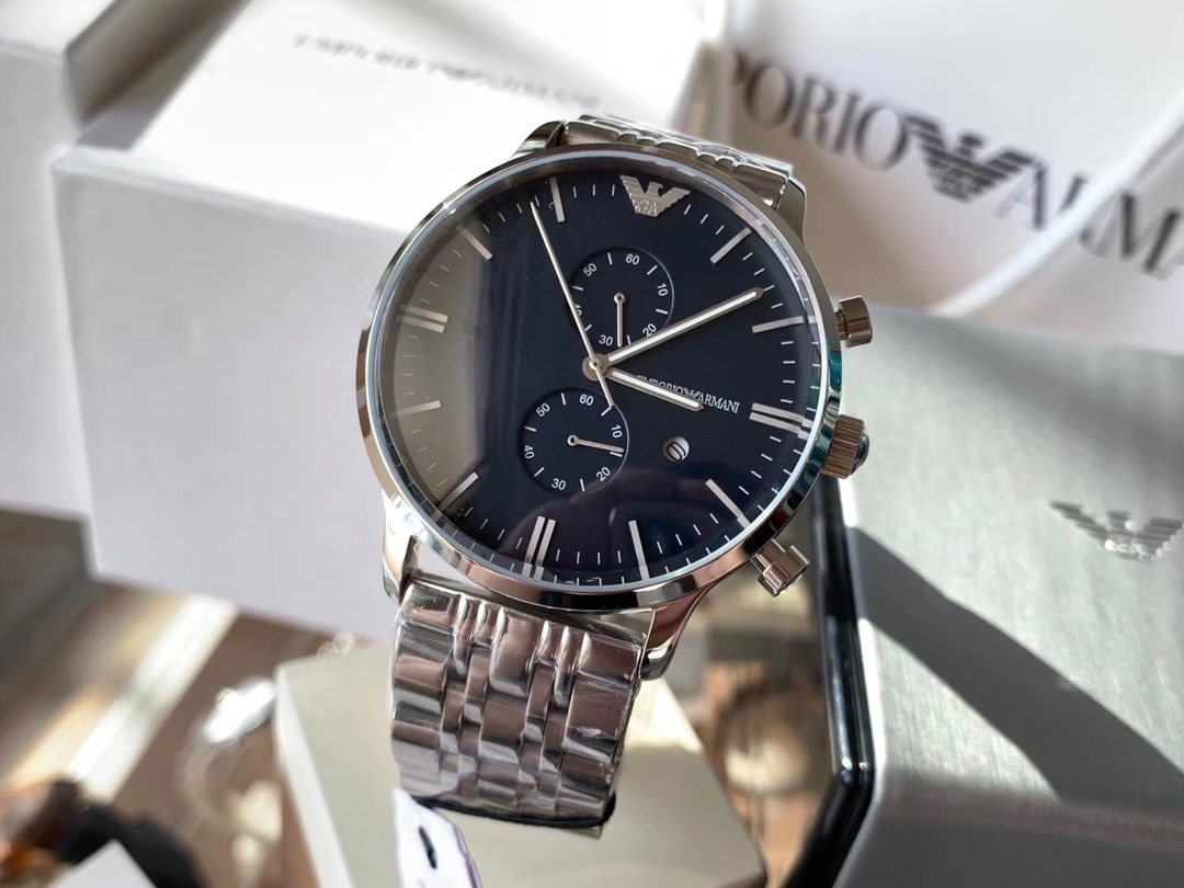EMPORIO ARMANI Blue Dial Chronograph Watch — hero