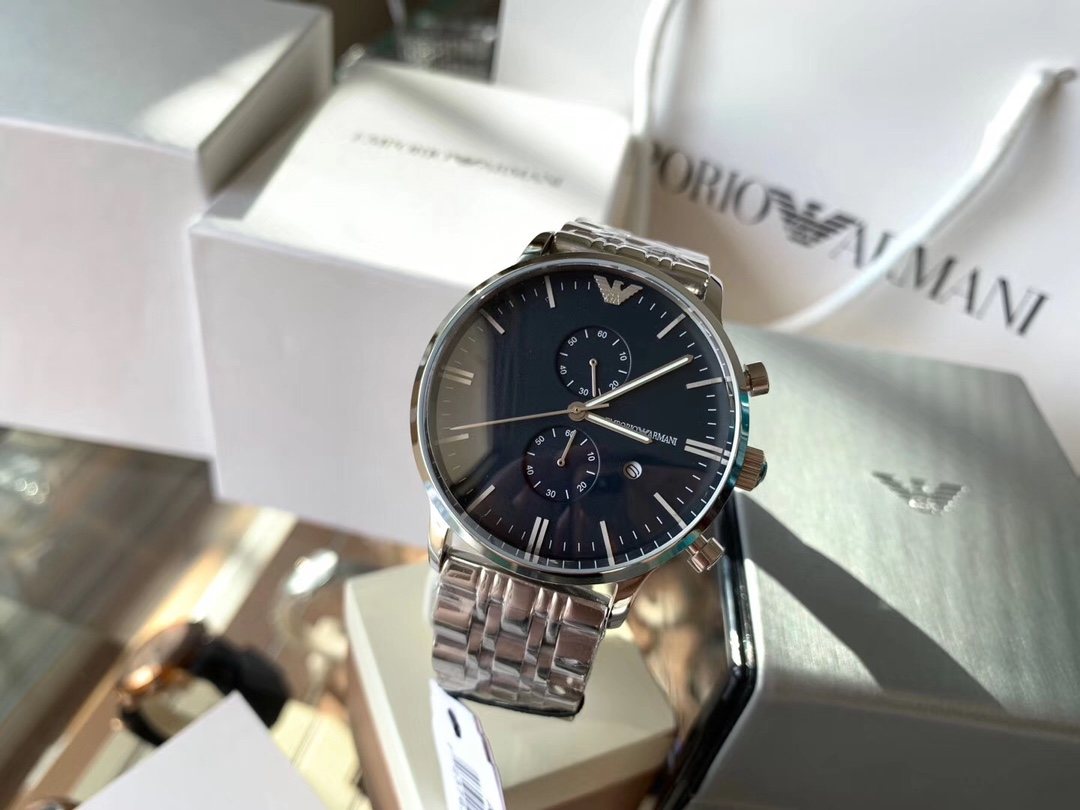 EMPORIO ARMANI Blue Dial Chronograph Watch — front