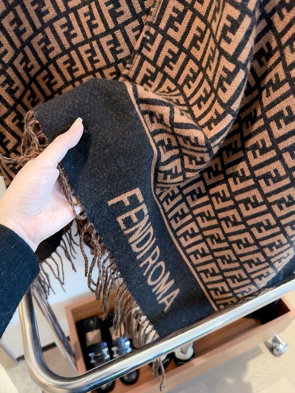 Fendi Geometric Fringed Poncho — detail