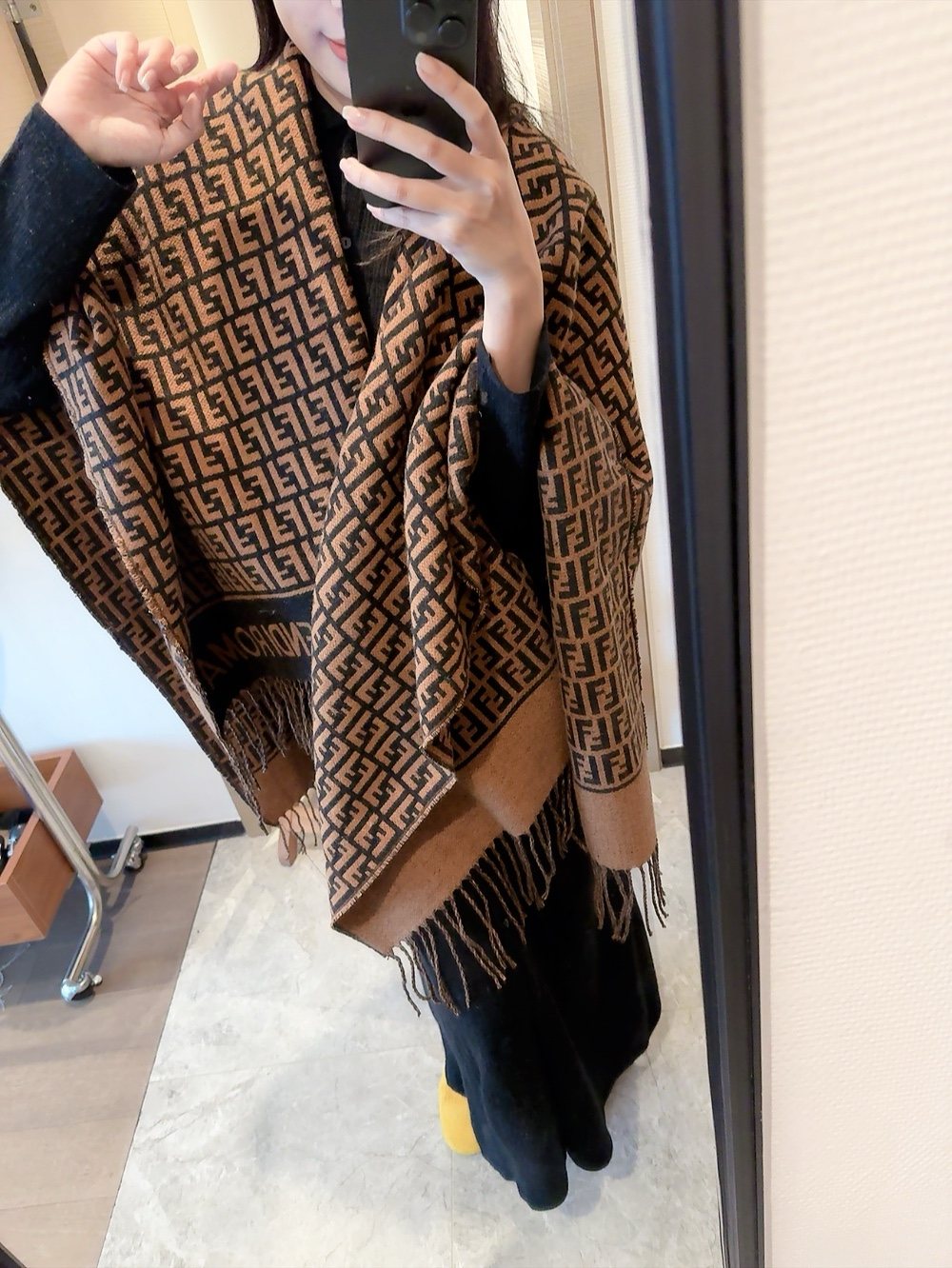 Fendi Geometric Fringed Poncho — model