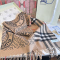 Beige & Black Patterned Fringe Scarf — hero