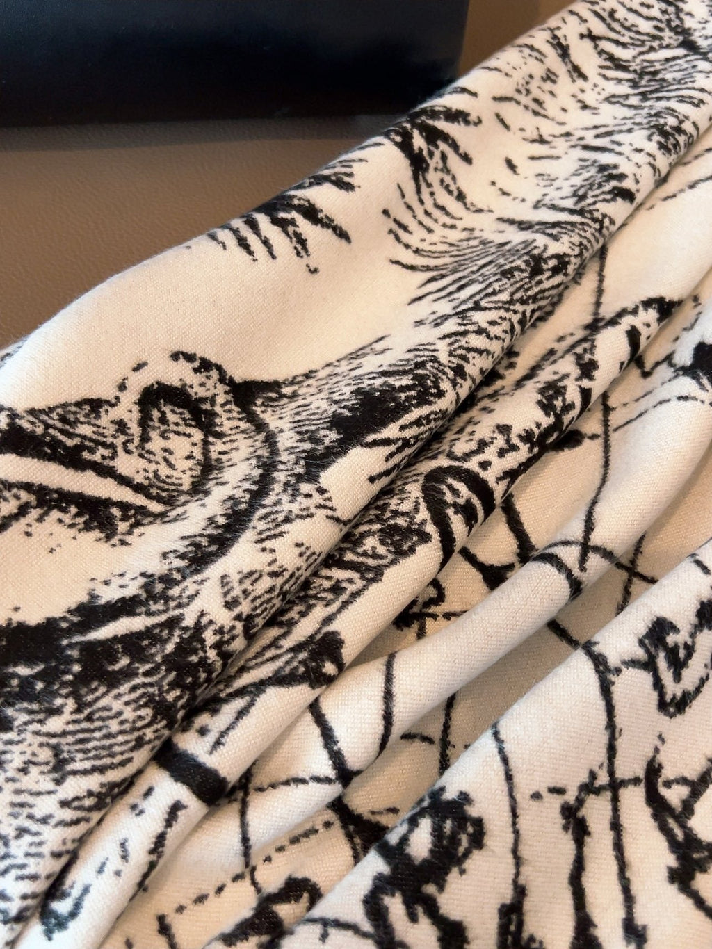 Dior Ivory and Black Toile Shawl — detail