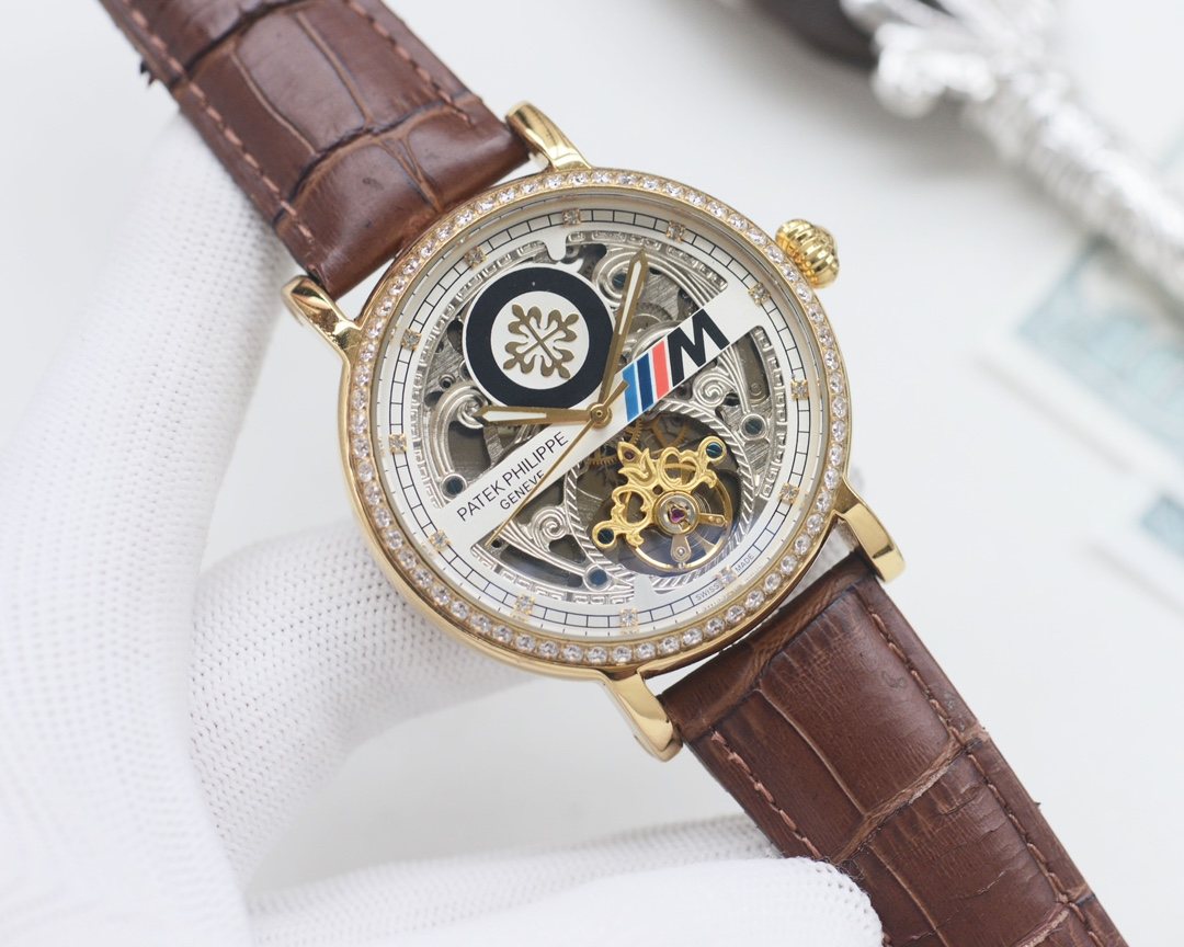 Patek Philippe Brown Gold Strap Watch — hero