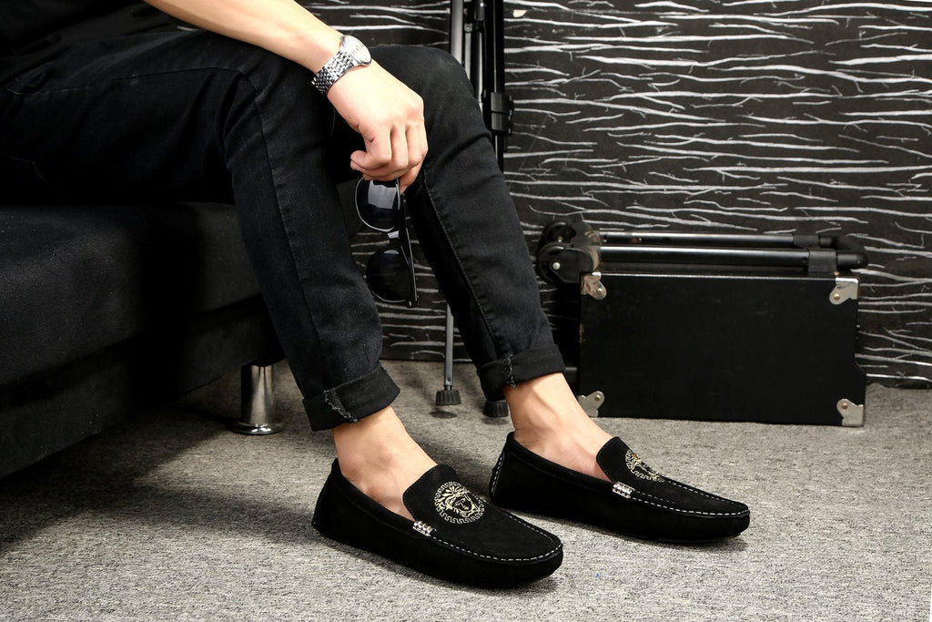 Versace Black Gold Emblem Loafers — model