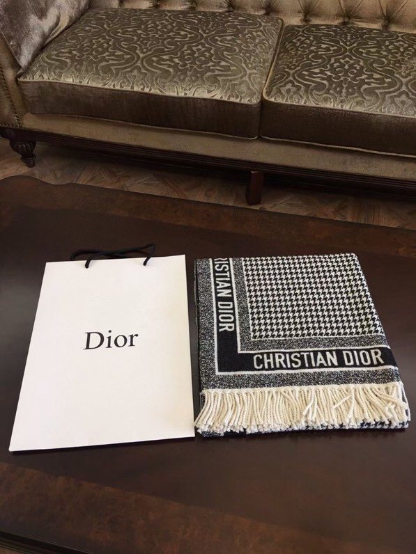 Dior Houndstooth Fringe Shawl — front