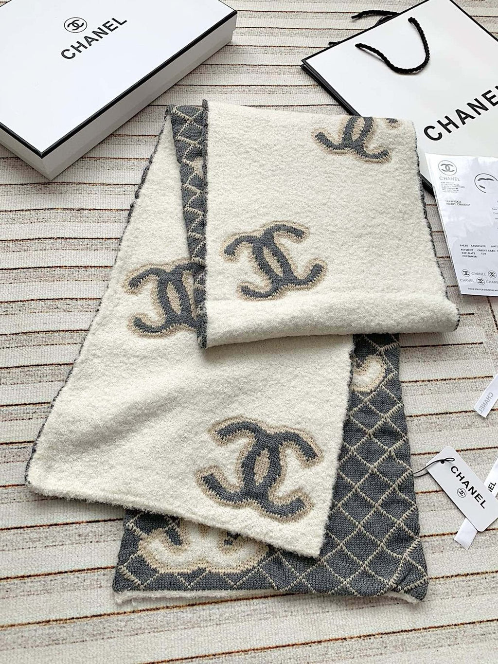 Chanel Diamond-Pattern Logo Scarf — side