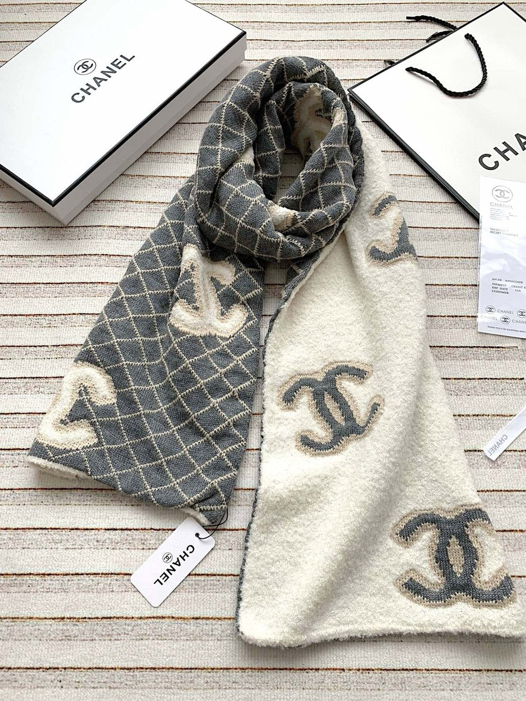 Chanel Diamond-Pattern Logo Scarf — front