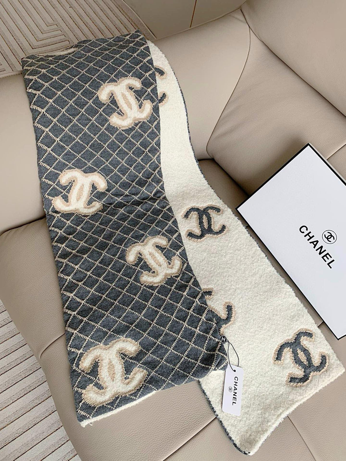 Chanel Diamond-Pattern Logo Scarf — hero