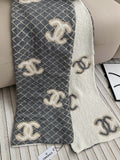 Chanel Gray & Ivory Diamond-Pattern Scarf — hero