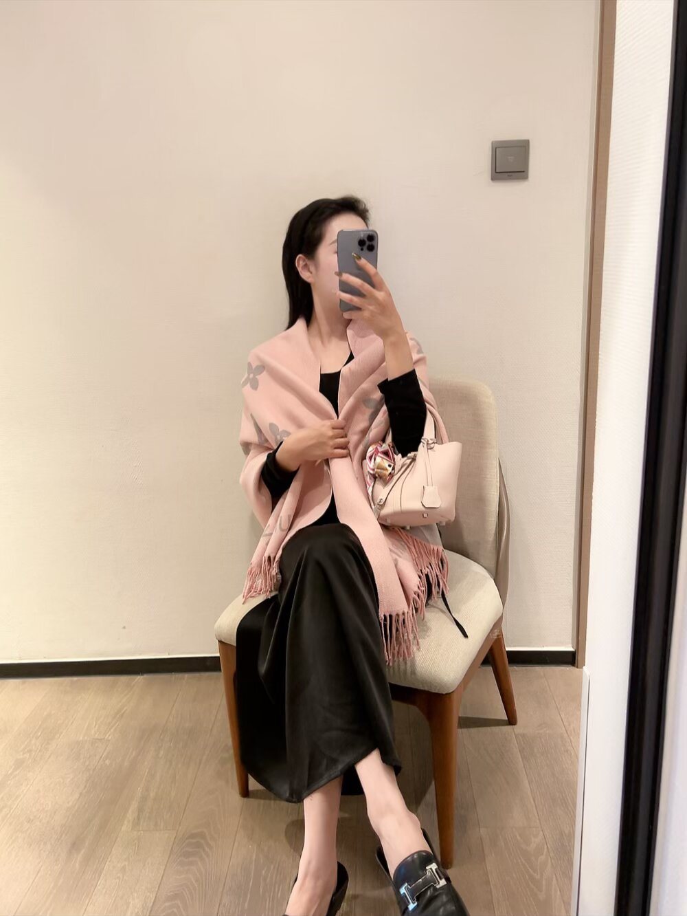 Louis Vuitton Monogram Fringed Scarf — model