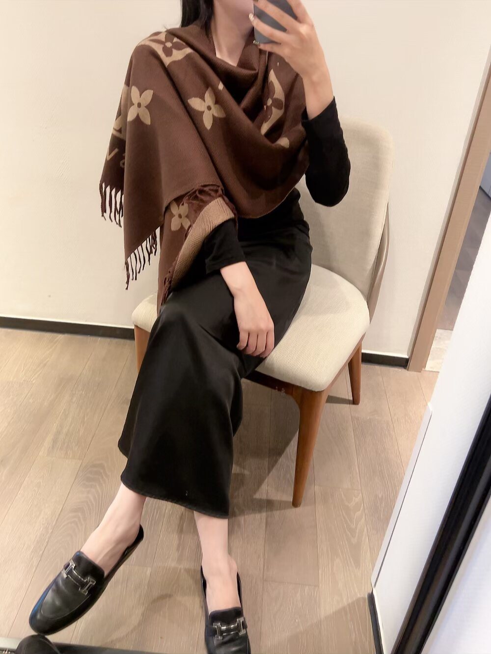 Louis Vuitton Monogram Fringed Scarf — model