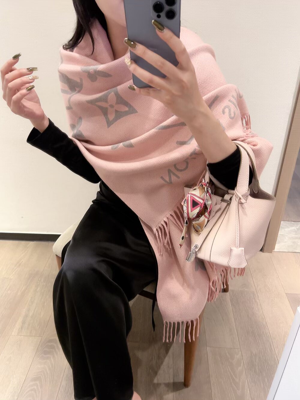 Louis Vuitton Monogram Fringed Scarf — model