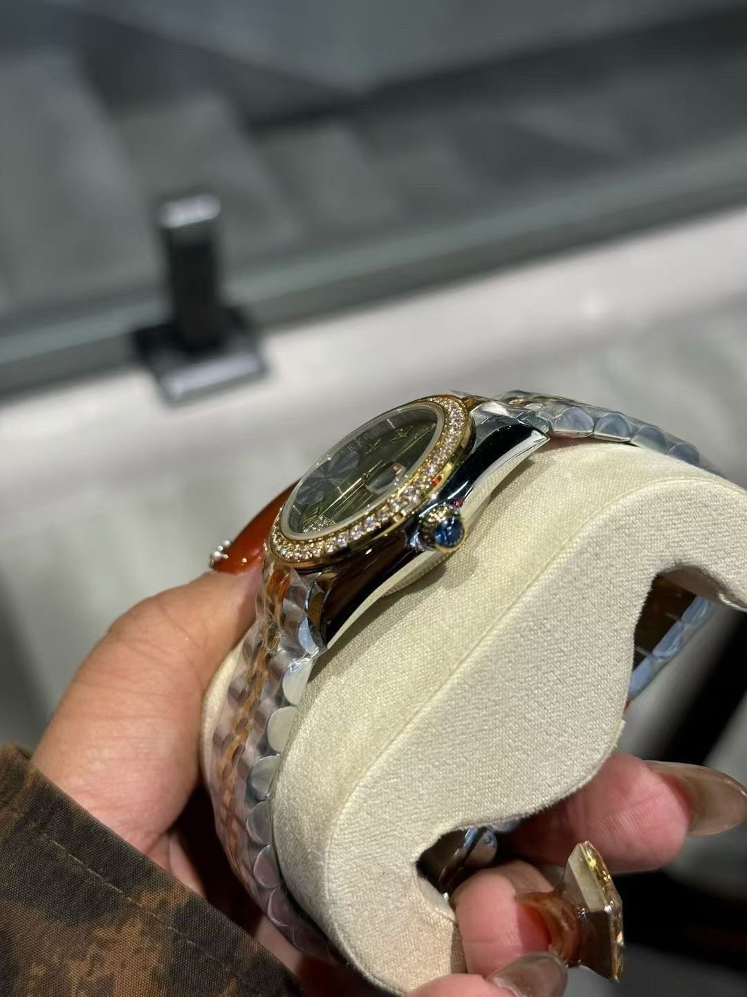 Rolex Green Dial Two-Tone Bracelet Watch — side