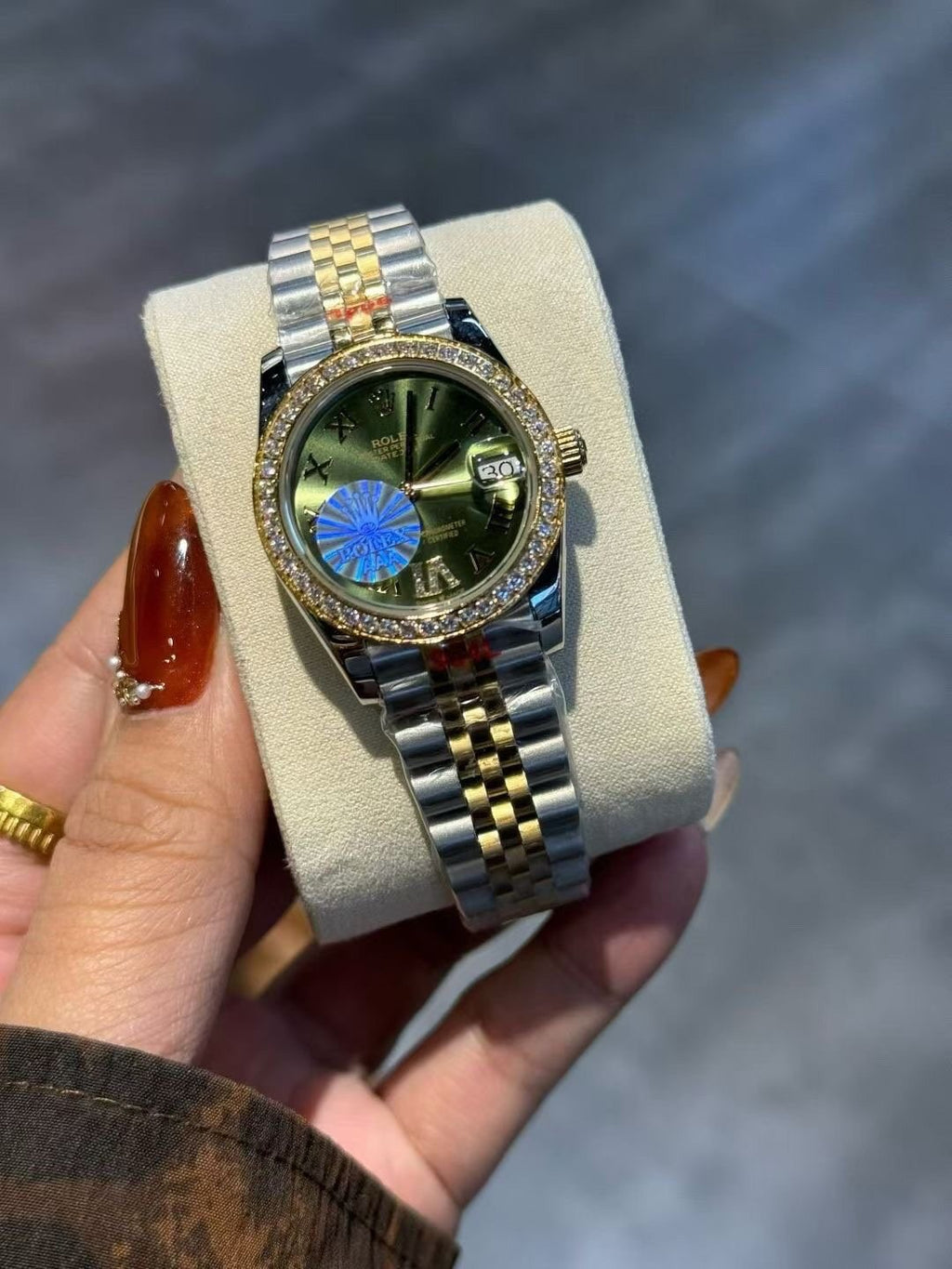 Rolex Green Dial Two-Tone Bracelet Watch — front