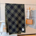 Burberry Black and Olive Green Plaid Scarf — hero