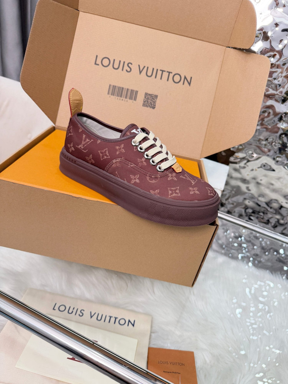 Louis Vuitton Burgundy Monogram Low-Top Sneakers — hero