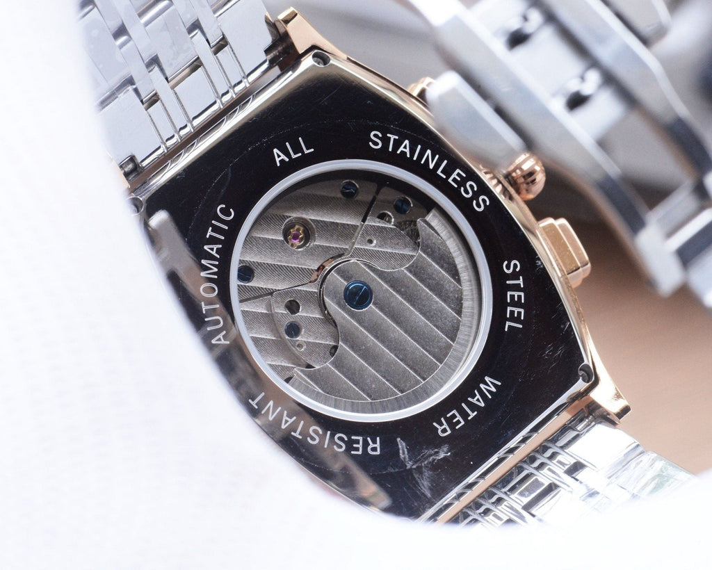 Patek Philippe Gold Silver Black Dial Bracelet Watch — back