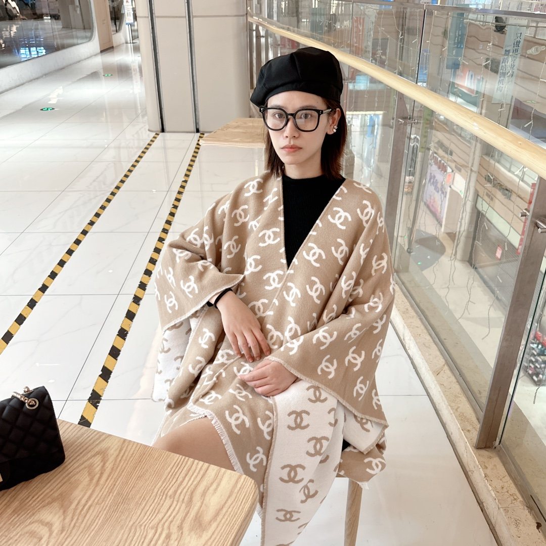 Chanel Fringed Monogram Shawl — model